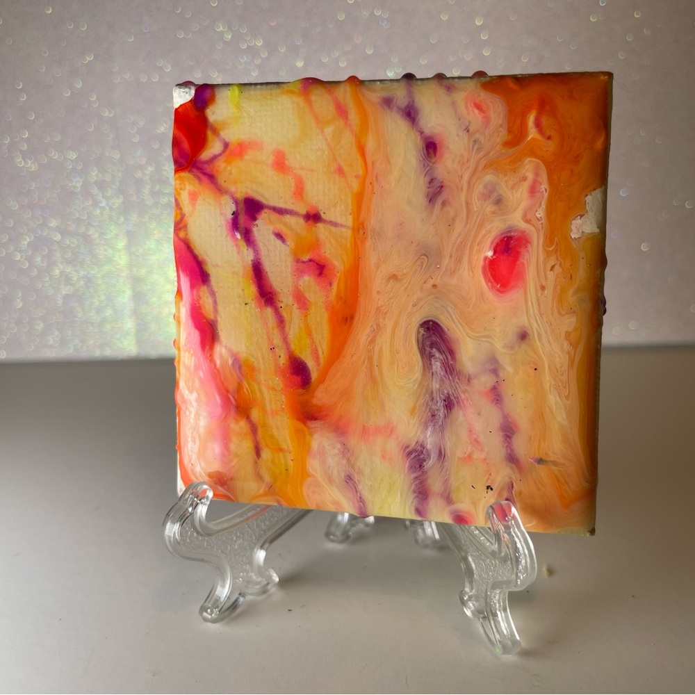 Abstract Orange and Purple Blacklight Resin Canvas Art